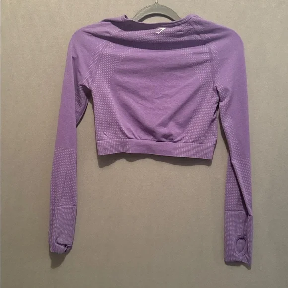 Gymshark Vital Seamless 2.0 Bright Purple Marl Cropped Long Sleeve Size Medium - Picture 3 of 3